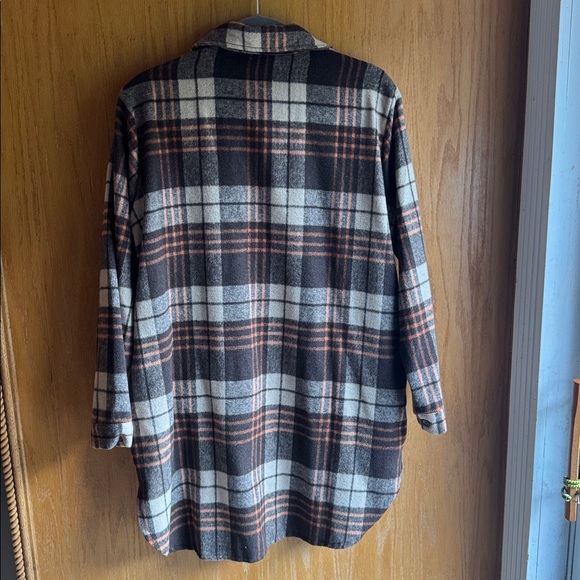 ADORA Flannel Shacket Size Medium Brown, Tan and Orange Plaid - Picture 2 of 10